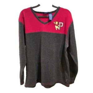 POOH Sz L Y2K Winnie The Pooh Varsity Academia Vintage Fleece Disney Sweater